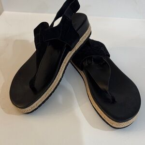 Vince Black Platform Thong Sandals with Jute Trim